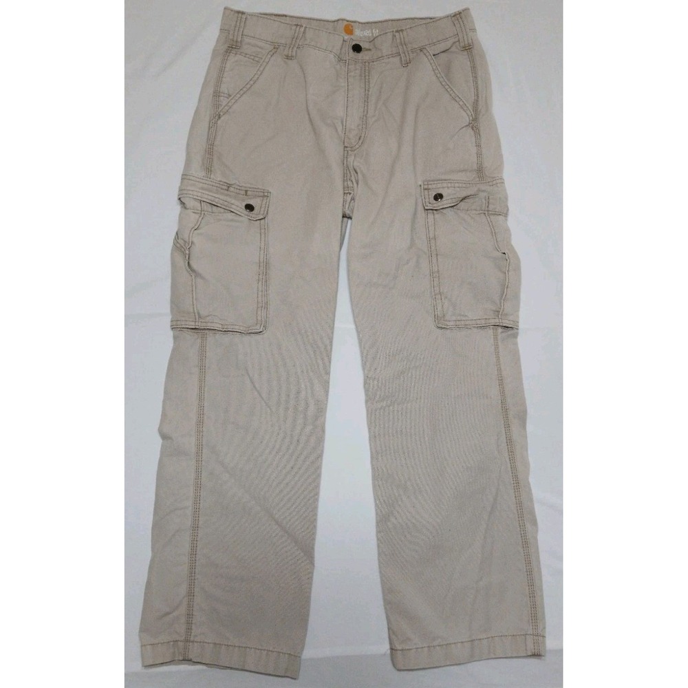Carhartt‎ Men's Relaxed Fit Beige Cotton Canvas Cargo Work Pants Size 33X30(29)
